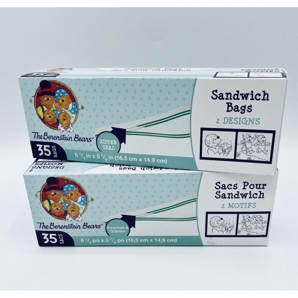 Berenstain Bears Sandwich Bags 35 Zipper Seal Kids Lunch Storage Bags (2 Boxes)